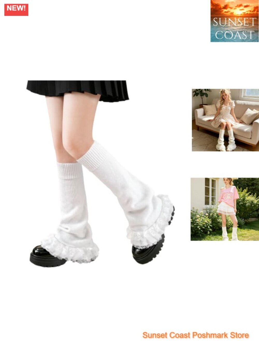 Junely Kawaii Lace Leg Warmers Baggy Cute Acrylic Knit Knee High